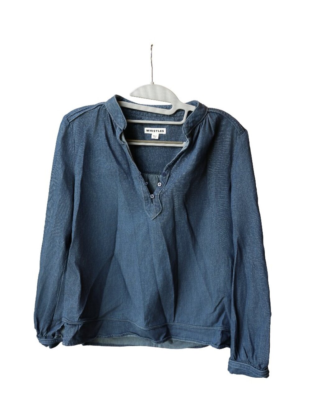 Whistles Blue Chambray Denim Popover Blouse Top US 4